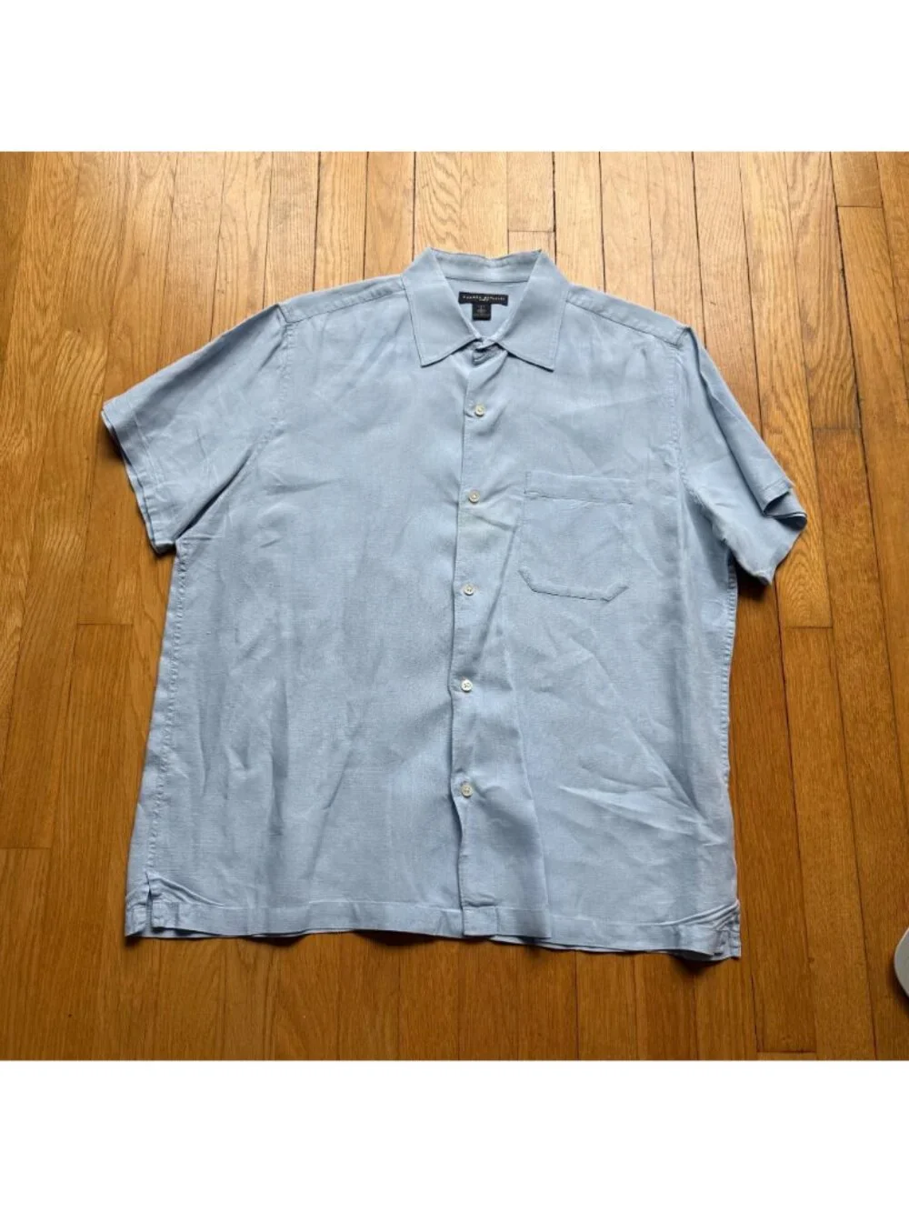 Vintage Banana Republic Size L Blue Linen Button-Down Short Sleeve Shirt Top